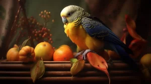 Parakeets eating bananas